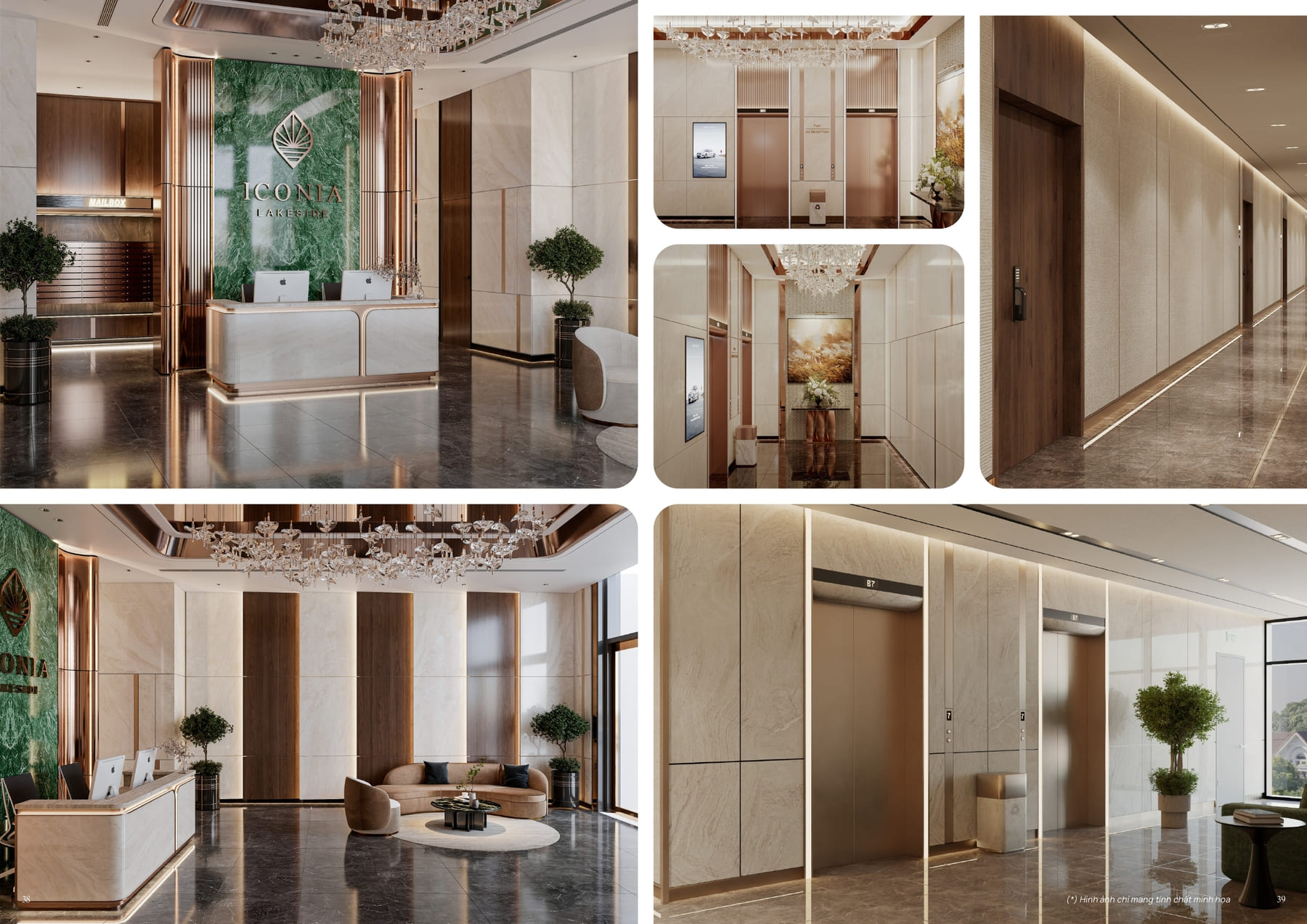 Phối cảnh sảnh thang máy, sảnh cư dân chung cư Iconia LakeSide 54 Tố Hữu